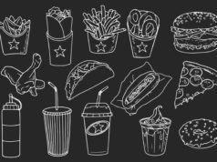 L’évolution du snacking en France Des snacks: hamburger, pizza, frite, donuts, soda, kebabs