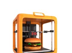 Snack du futur : les habitudes en matière de snacking changent Une imprimante alimentaire 3D en train de fabriquer un burger